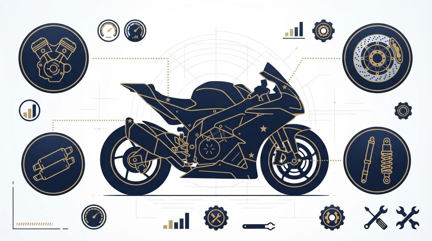 RSV4 Factoryのエンジン・ブレーキ・サスペンションのスペックイメージ