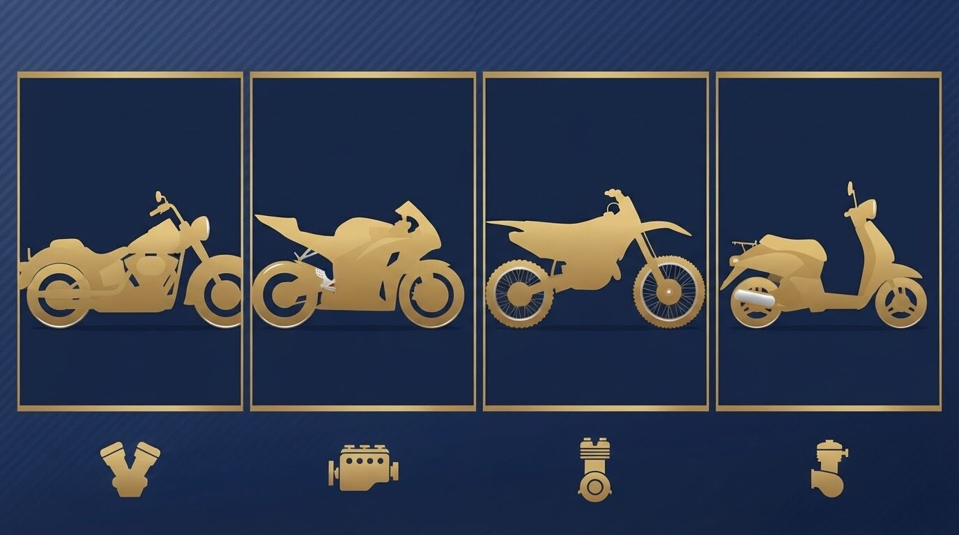 クルーザー・スポーツバイク・オフロード・スクーターのシルエットイラスト