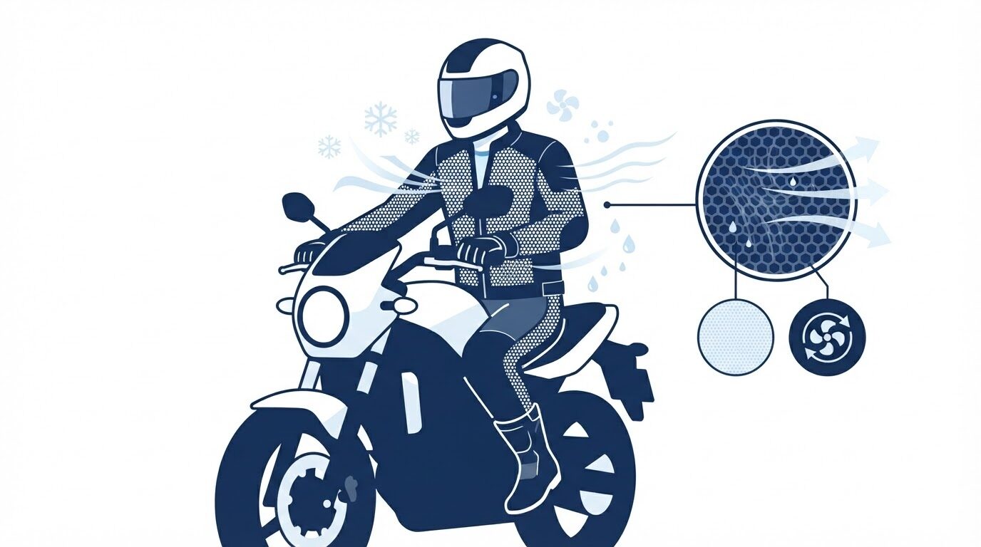 メッシュジャケット・冷感インナーを着たライダーの夏装備イメージ