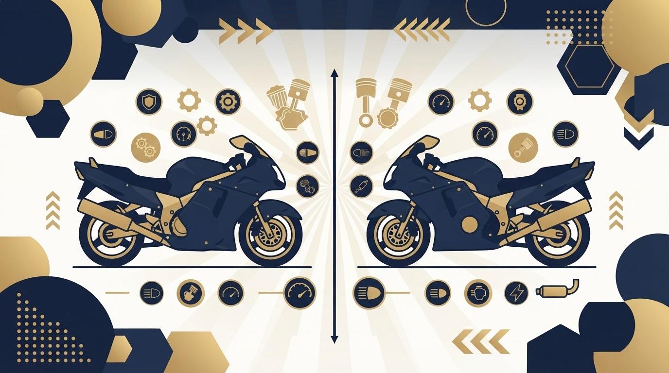 CBR1100XXの国内仕様と逆輸入車の違いを比較するイラスト