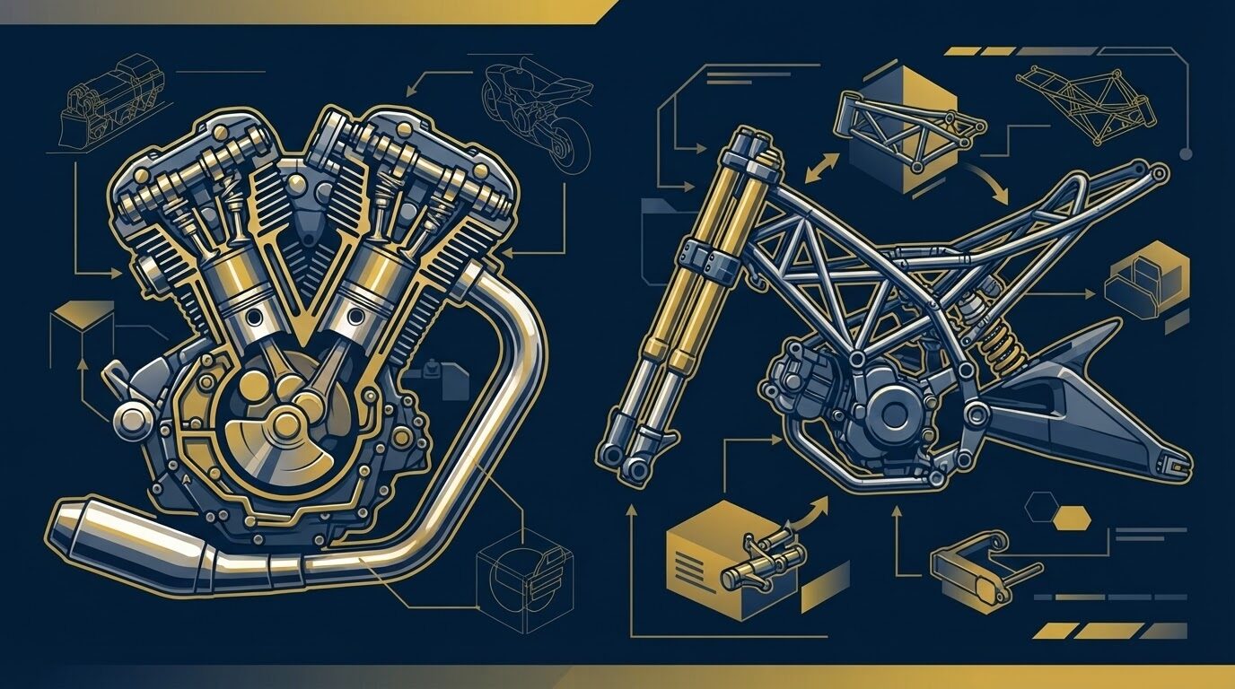 新型モンスター+と先代のエンジン・フレーム比較イラスト
