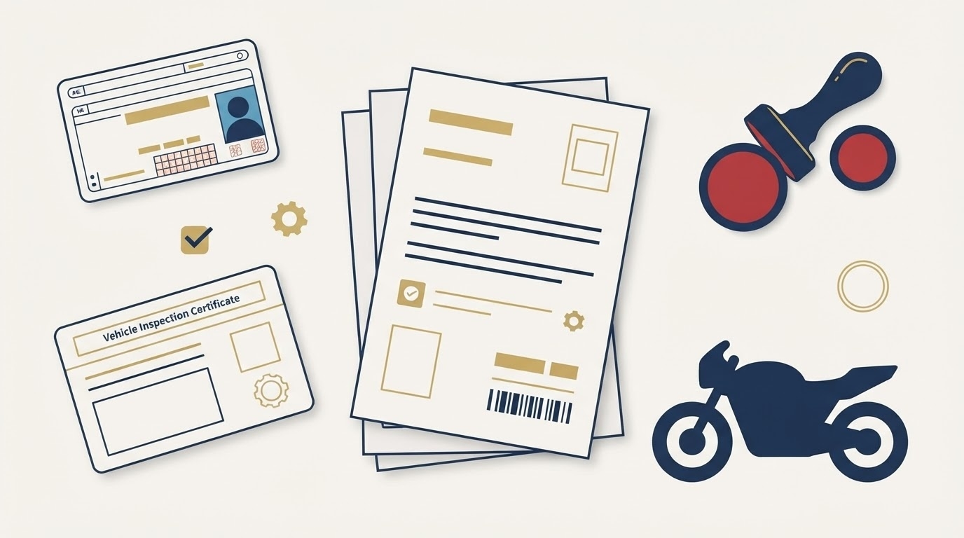 バイクの免許区分と車検制度を表すイラスト